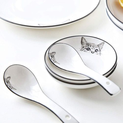  [아마존베스트]FUYU 4pcs Cat Multipurpose Ceramic Sauce Dish Seasoning Dishes Sushi Dipping Bowl Appetizer Plates Serving Dish