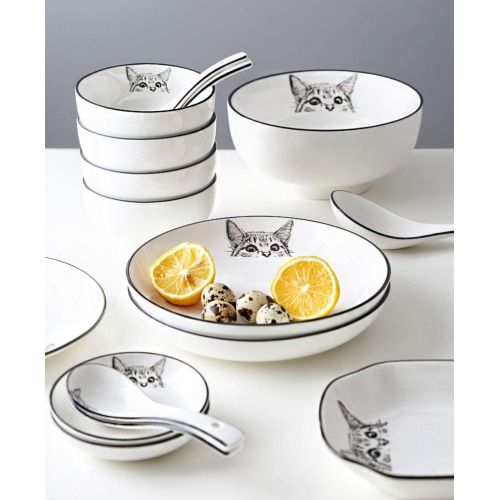  [아마존베스트]FUYU 4pcs Cat Multipurpose Ceramic Sauce Dish Seasoning Dishes Sushi Dipping Bowl Appetizer Plates Serving Dish