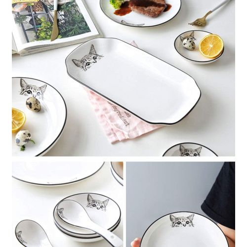  [아마존베스트]FUYU 4pcs Cat Multipurpose Ceramic Sauce Dish Seasoning Dishes Sushi Dipping Bowl Appetizer Plates Serving Dish
