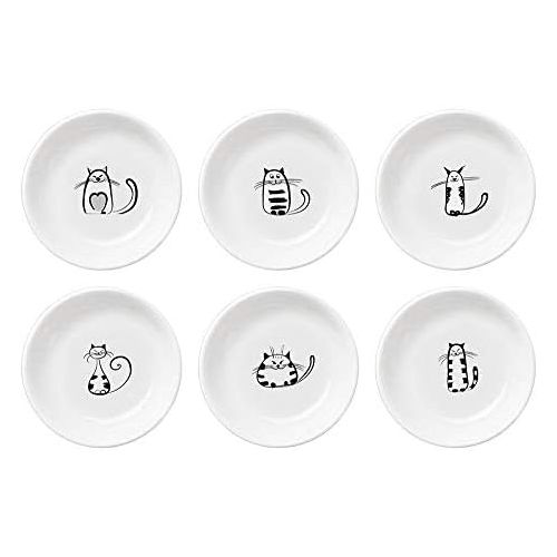  [아마존베스트]FUYU 6pcs Cute Cat Ceramic Sauce Dish Seasoning Dish Dessert Plate Snack Plate Side Dish, 4 inches