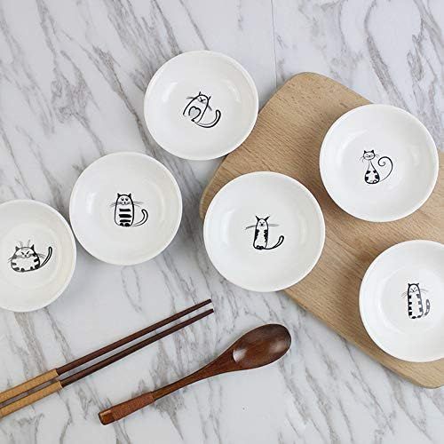  [아마존베스트]FUYU 6pcs Cute Cat Ceramic Sauce Dish Seasoning Dish Dessert Plate Snack Plate Side Dish, 4 inches