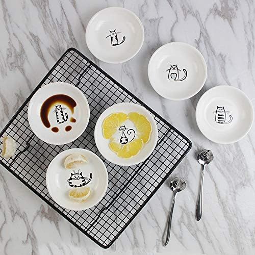  [아마존베스트]FUYU 6pcs Cute Cat Ceramic Sauce Dish Seasoning Dish Dessert Plate Snack Plate Side Dish, 4 inches