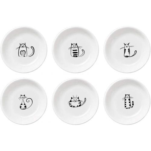  [아마존베스트]FUYU 6pcs Cute Cat Ceramic Sauce Dish Seasoning Dish Dessert Plate Snack Plate Side Dish, 4 inches