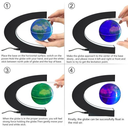  FUZADEL Multi-Color Changing Levitating Globe Magnetic Levitation Floating Globe World Map Educational Gifts for Teens / Adult / Seniors Home / Office Desk Decoration Ornament