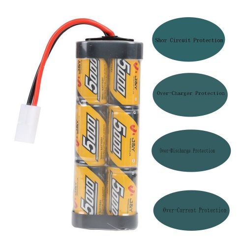  FUZADEL 2 Pack 5000mAh 7.2V Nimh RC Battery Packs for Rc Racing Car/Boat/Tank,Electric Rc Monster Trucks,Traxxas with Tamiya Connectors