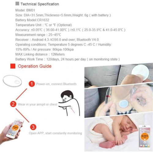  FWRSR Baby 24h Wearable Thermometer Monitor Baby Bluetooth Smart Monitor Intelligent Thermometers...