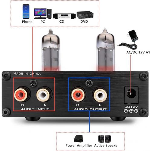  [아마존베스트]FX AUDIO Vacuum Tube PreampMini Electronic Hi-Fi Stereo 6K4 Tube Preamplifier with Bass & Treble Control for Home Audio Player DC 12V (Silvery）