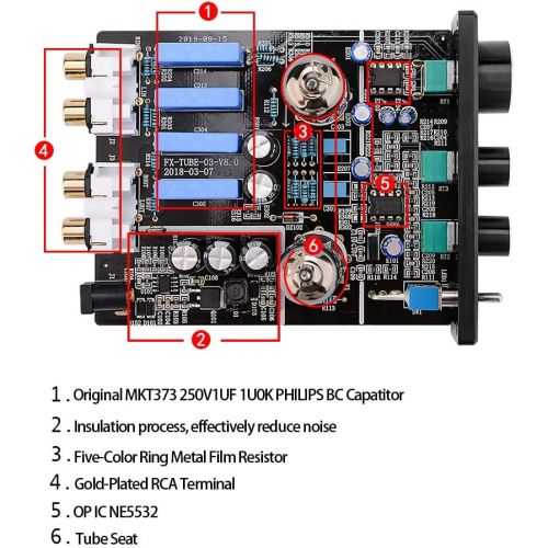  [아마존베스트]FX AUDIO Vacuum Tube PreampMini Electronic Hi-Fi Stereo 6K4 Tube Preamplifier with Bass & Treble Control for Home Audio Player DC 12V (Silvery）