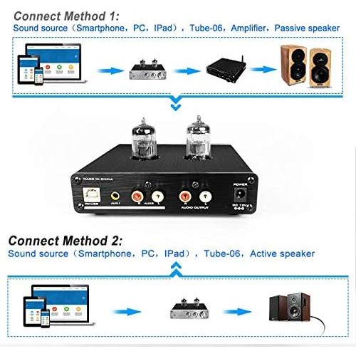  FX AUDIO Mini HiFi Tube Preamp with Bass and Treble Control Built-in Sound Card Stereo 6N3 Vacuum Tube Buffer Preamplifier Low Noise RCA/USB/ 3.5mm AUX Input for Home Audio with DC