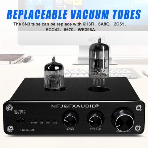  FX AUDIO Mini HiFi Tube Preamp with Bass and Treble Control Built-in Sound Card Stereo 6N3 Vacuum Tube Buffer Preamplifier Low Noise RCA/USB/ 3.5mm AUX Input for Home Audio with DC