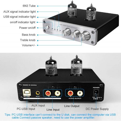  FX AUDIO Mini HiFi Tube Preamp with Bass and Treble Control Built-in Sound Card Stereo 6N3 Vacuum Tube Buffer Preamplifier Low Noise RCA/USB/ 3.5mm AUX Input for Home Audio with DC