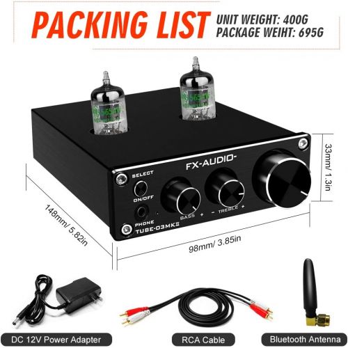  [아마존베스트]FX AUDIO Bluetooth Tube Preamp & Headphone Amp & Bluetooth Receiver+ESS9023 GE5654 HiFi Bluetooth 5.0 Vaccum Tube Preamp with RCA BT Input & RCA/3.5mm Headphone Output Bass Treble