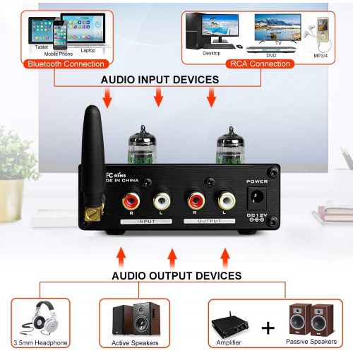  [아마존베스트]FX AUDIO Bluetooth Tube Preamp & Headphone Amp & Bluetooth Receiver+ESS9023 GE5654 HiFi Bluetooth 5.0 Vaccum Tube Preamp with RCA BT Input & RCA/3.5mm Headphone Output Bass Treble