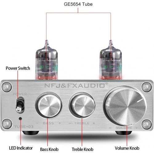  [아마존베스트]FX-AUDIO TUBE-03 Tube Preamp GE5654 Tube Hi-Fi Tube Preamplifier with Bass & Treble Control Home Theater Stereo Audio Preamplifier DC 12V (Silver)