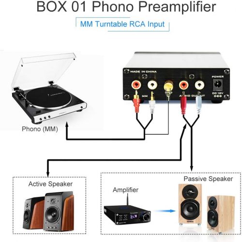  FX AUDIO Box 01 Phono Preamp RCA Input Output MM Phonograph Preamplifier for Turntable DC 12V Low Noise Pre-amp for Home Audio Stereo Recorder Player