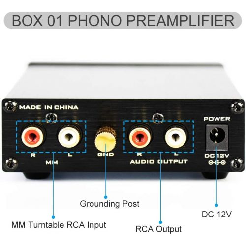  FX AUDIO Box 01 Phono Preamp RCA Input Output MM Phonograph Preamplifier for Turntable DC 12V Low Noise Pre-amp for Home Audio Stereo Recorder Player