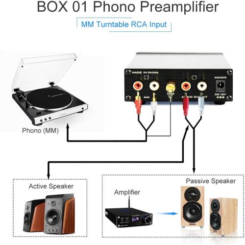  FX AUDIO Box 01 Phono Preamp RCA Input Output MM Phonograph Preamplifier for Turntable DC 12V Low Noise Pre-amp for Home Audio Stereo Recorder Player (Silver)