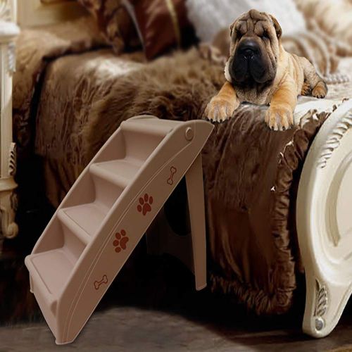  FXQIN Pet Stairs Folding Dog Cat Animal Step Ramp Portable Durable Plastic Ladder Apply for Indoor Outdoor, 4 Step Design