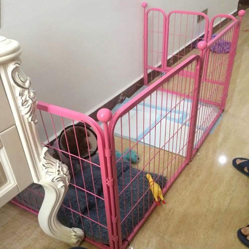  FXQIN Pet Playpen, Small Animal Cage Portable Metal Wire Yard Fence for Cats, Guinea Pigs, Rabbits Kennel Crate Fence Tent,Pink