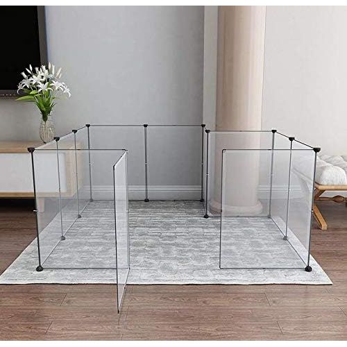  FXQIN Expandable Dog Playpen, Portable Large Plastic Yard Fence Small Animals, Popup Kennel Crate Fence Tent, Transparent White 12 Panels