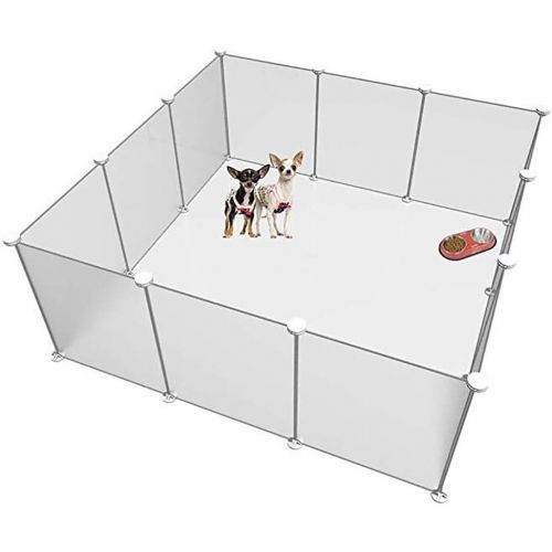  FXQIN Expandable Dog Playpen, Portable Large Plastic Yard Fence Small Animals, Popup Kennel Crate Fence Tent, Transparent White 12 Panels