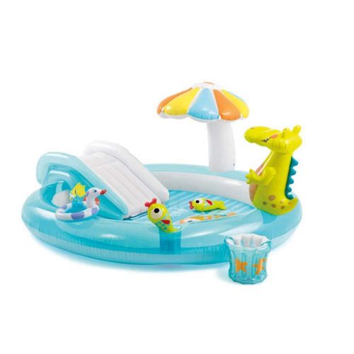  FXQIN Inflatable Swimming Pool Slide, Crocodile Slide Spray Water Inflatable Sprinkler Toys, Baby Sand Pool Marine Ball Pool, Easy to Set Up