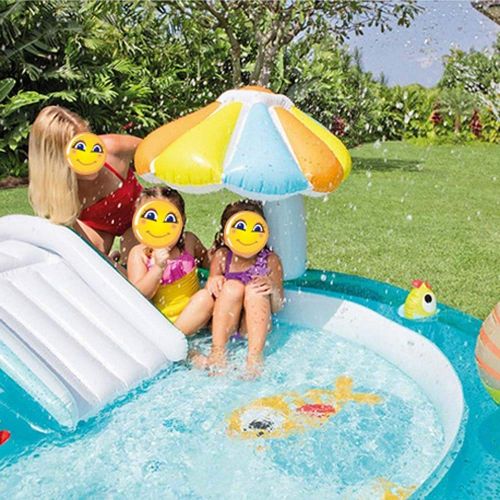  FXQIN Inflatable Swimming Pool Slide, Crocodile Slide Spray Water Inflatable Sprinkler Toys, Baby Sand Pool Marine Ball Pool, Easy to Set Up