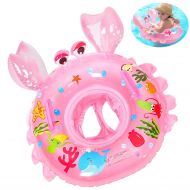 FXQIN Inflatable Baby Swimming Ring, with Safety Seat, Swimming Pool Floats Row with Double Airbag, for 3 Months-3 Years Children, (Crab-Pink)