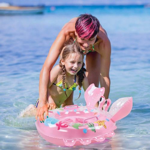  FXQIN Inflatable Baby Swimming Ring, with Safety Seat, Swimming Pool Floats Row with Double Airbag, for 3 Months-3 Years Children, (Crab-Pink)