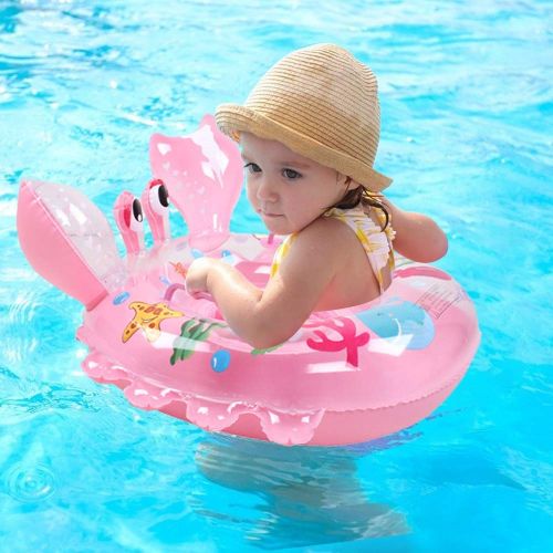  FXQIN Inflatable Baby Swimming Ring, with Safety Seat, Swimming Pool Floats Row with Double Airbag, for 3 Months-3 Years Children, (Crab-Pink)