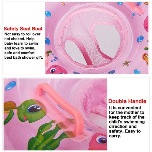  FXQIN Inflatable Baby Swimming Ring, with Safety Seat, Swimming Pool Floats Row with Double Airbag, for 3 Months-3 Years Children, (Crab-Pink)