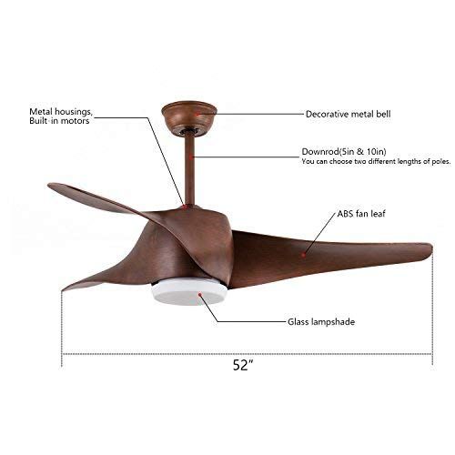  FXY Lighting FXY 52 inch LED Ceiling Fan with Lights & Remote Control Dark Brown Propeller Blades Ceiling Fan with Sloped Ceiling Kit for Bedroom Living Room Lofts Gazebo Dinging Room, AC 35W