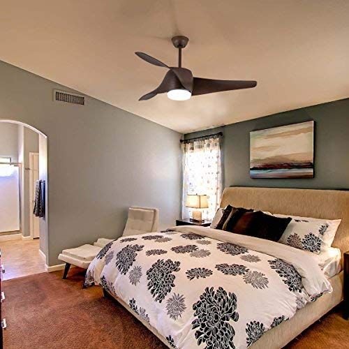  FXY Lighting FXY 52 inch LED Ceiling Fan with Lights & Remote Control Dark Brown Propeller Blades Ceiling Fan with Sloped Ceiling Kit for Bedroom Living Room Lofts Gazebo Dinging Room, AC 35W