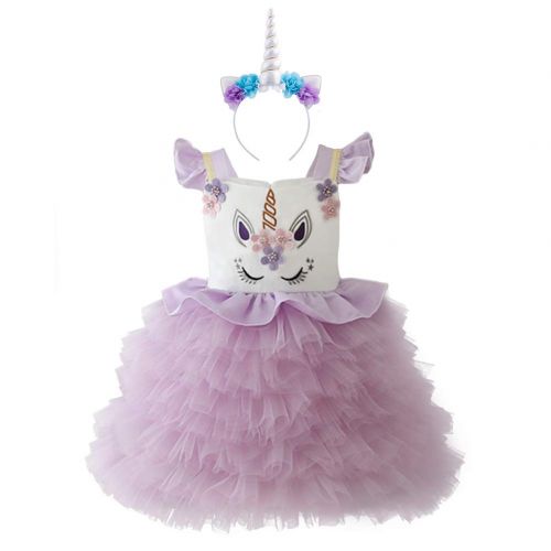  FYMNSI Toddler Girls Unicorn Birthday Party Tulle Dress Princess Costume Wedding Christmas Dressing Up + Headband