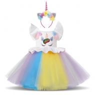 FYMNSI Baby Girls Princess Unicorn Rainbow Party Sleeveless Halloween Costumes Birthday Wedding Dress+Headband