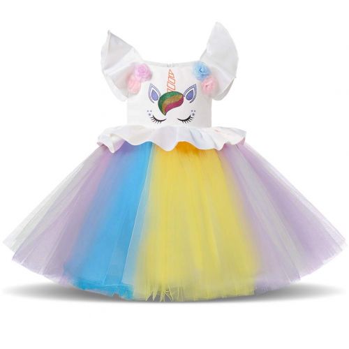  FYMNSI Baby Girls Princess Unicorn Rainbow Party Sleeveless Halloween Costumes Birthday Wedding Dress+Headband
