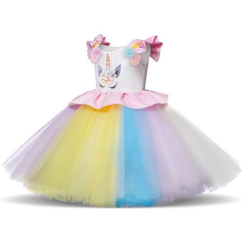  FYMNSI Baby Girls Unicorn Birthday Rainbow Party Dress Princess Halloween Dressing Up Costumes Sleeveless Dress