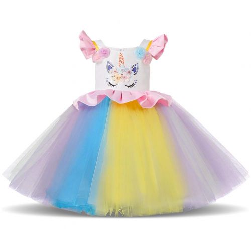  FYMNSI Baby Girls Unicorn Birthday Rainbow Party Dress Princess Halloween Dressing Up Costumes Sleeveless Dress