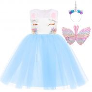 FYMNSI Kids Girls Sleeveless Unicorn Princess Tutu Dress Pageant Fancy Costume with Headband and Wings 2-13 Years