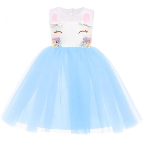  FYMNSI Kids Girls Sleeveless Unicorn Princess Tutu Dress Pageant Fancy Costume with Headband and Wings 2-13 Years