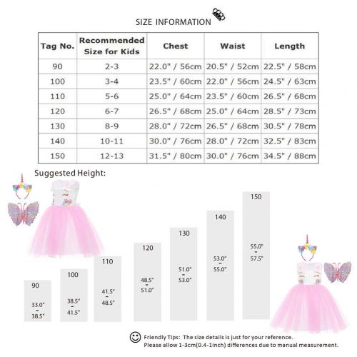  FYMNSI Kids Girls Sleeveless Unicorn Princess Tutu Dress Pageant Fancy Costume with Headband and Wings 2-13 Years