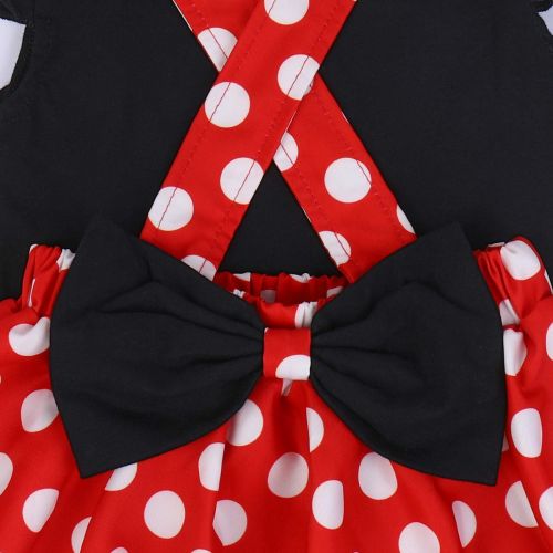  FYMNSI Baby Girls 1st Birthday Cake Smash Minnie Costume Polka Dots Outfits Romper+Overall Suspender Skirt+Headband