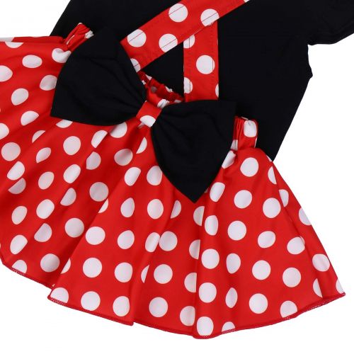  FYMNSI Baby Girls 1st Birthday Cake Smash Minnie Costume Polka Dots Outfits Romper+Overall Suspender Skirt+Headband