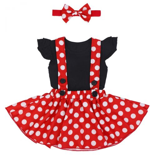  FYMNSI Baby Girls 1st Birthday Cake Smash Minnie Costume Polka Dots Outfits Romper+Overall Suspender Skirt+Headband