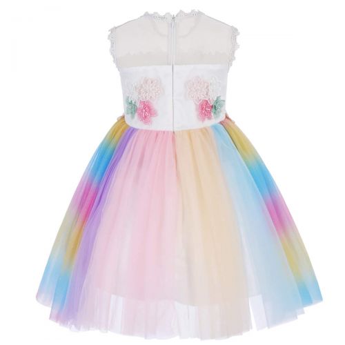  FYMNSI Girls Unicorn Rainbow Tulle Dress Flower Princess Pageant Birthday Party Costume Outfit with Headband 2-13T