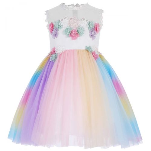  FYMNSI Girls Unicorn Rainbow Tulle Dress Flower Princess Pageant Birthday Party Costume Outfit with Headband 2-13T