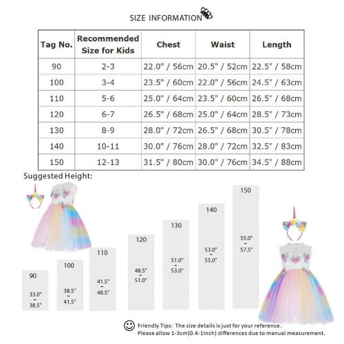  FYMNSI Girls Unicorn Rainbow Tulle Dress Flower Princess Pageant Birthday Party Costume Outfit with Headband 2-13T