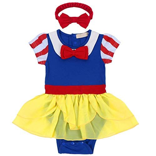  FYMNSI Newborn Baby Girls Snow White Princess Halloween Costume Birthday Bodysuit Romper Tutu Headband Outfits 0-18M