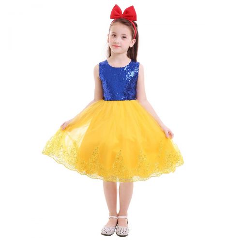  FYMNSI Little Girl Snow White Princess Costume Halloween Xmas Cosplay Birthday PartyEvening Dress + Headband