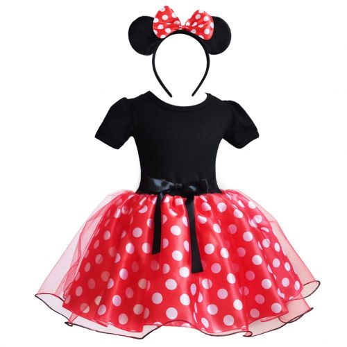  FYMNSI Toddler Girls Polka Dots Minnie Fancy Costume Princess Tutu Dress with Mouse Ear Headband